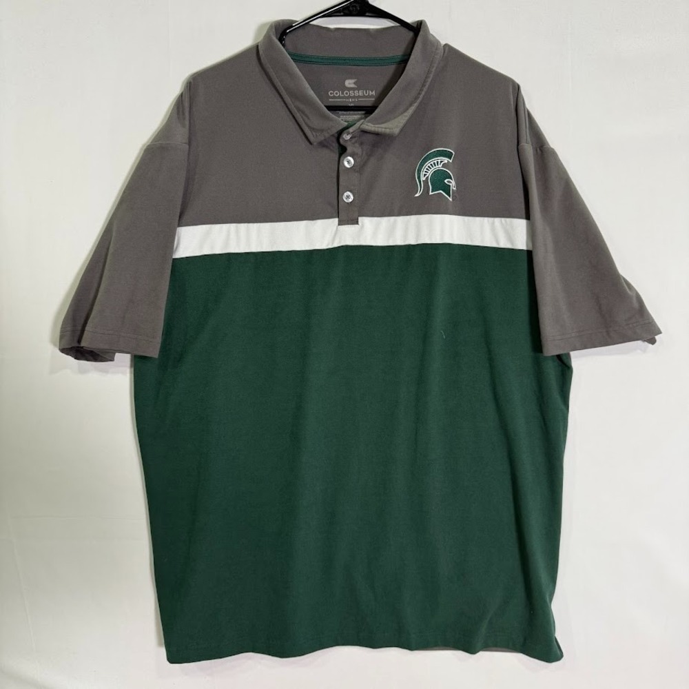 Colosseum‎ Michigan State Spartans Polo Shirt Men's XL Green Gray NCAA